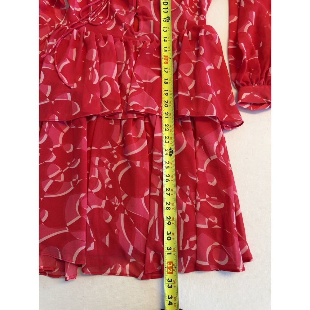 ONE33 Social Georgette Mini Dress Size 2 Pink Red Lace Up Front Ruffled NWT - Picture 8 of 16
